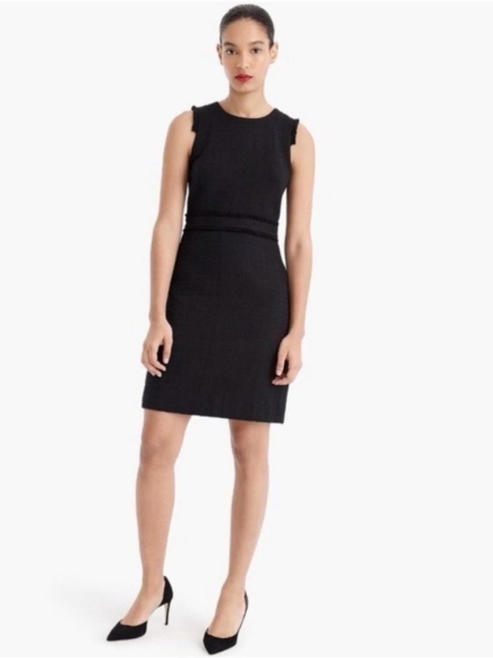 J. Crew Black Tweed Sheath Dress Fringe Detail, 4